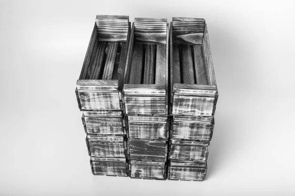 Ručně Vyráběné Spálil Dřevěné Boxy Světlém Pozadí Tónovaný — Stock fotografie