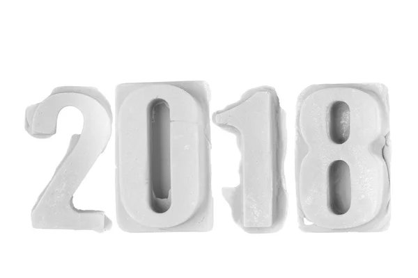 Feliz Ano Novo 2018 Bacground Branco Figuras Aroeira Concreto — Fotografia de Stock