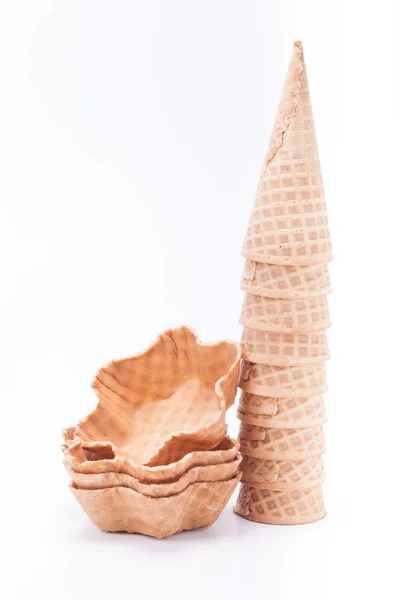 Cones Waffle Açúcar Vazios Para Sorvete Fundo Claro Tonificado — Fotografia de Stock