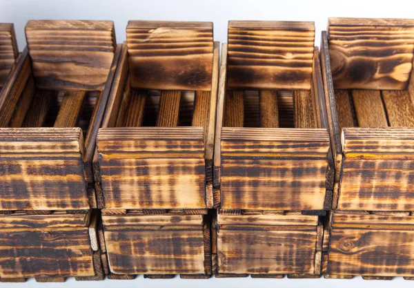 Handmade Burned Wooden Boxes Light Background — Stock Photo, Image