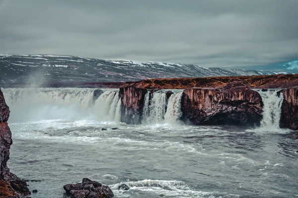 Woda Wodospad Godafoss Piękna Część Stony Skalisty Krajobraz Pustyni Islandii — Zdjęcie stockowe