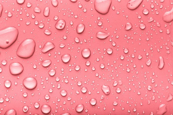 Gotas Agua Sobre Fondo Color Rosa Tonificado — Foto de Stock