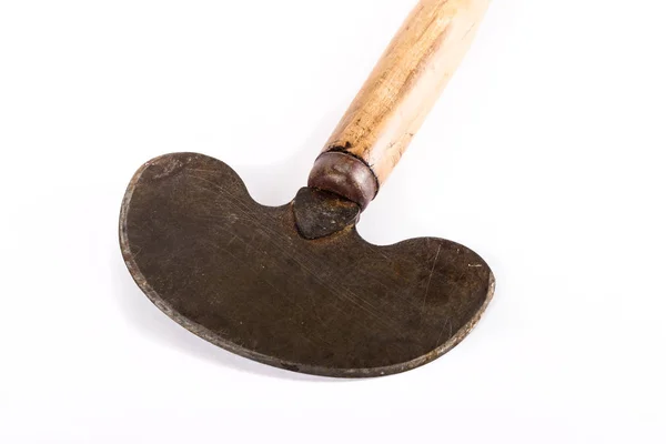 Stary Nóż Tasak Białym Tle Vintage Drewniane Koryta Kapusty — Zdjęcie stockowe