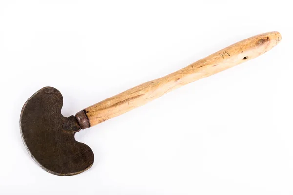 Stary Nóż Tasak Białym Tle Vintage Drewniane Koryta Kapusty — Zdjęcie stockowe