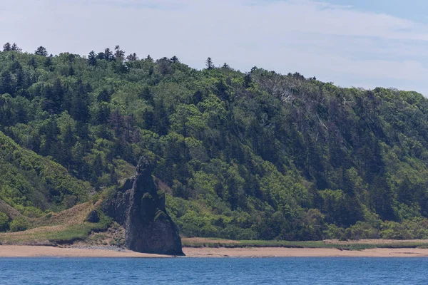 Stolbchaty 角Kunashir 岛西海岸的海角 它由门捷列夫火山玄武岩熔岩层组成 — 图库照片