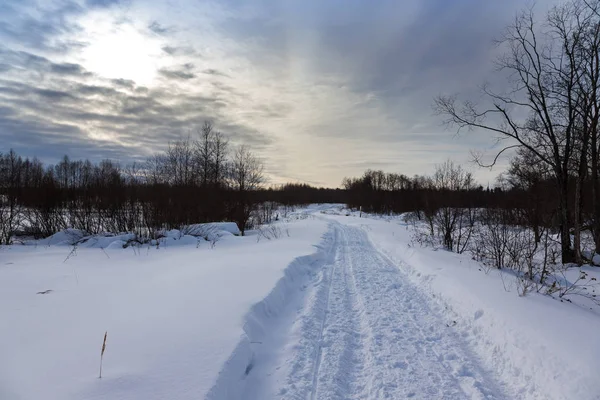 Het Sombere Weer Winter Russische Provinciaal Landschap — Stockfoto