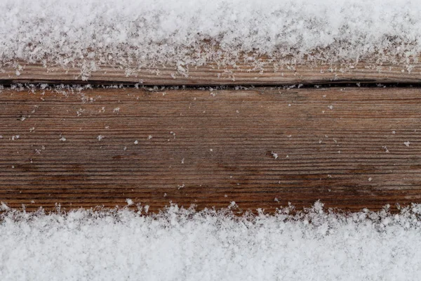 Sneeuw Platen Van Een Houten Bankje Nieuwjaar Kerstmis Thema — Stockfoto