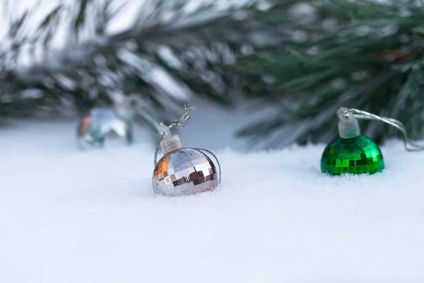 New Year Christmas Theme Fir Branches Snow Selective Focus — Stock Photo, Image