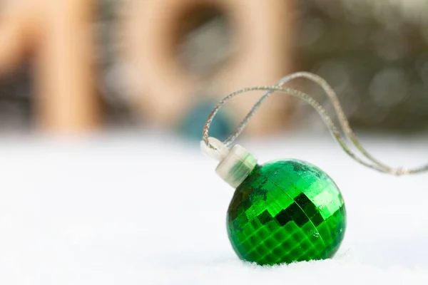 New Year Christmas Theme Brilliant Ball Snow Selective Focus — Stock Photo, Image