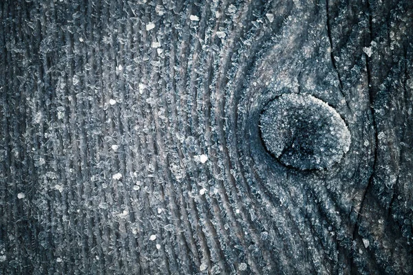 Frost Auf Einer Alten Holzoberfläche Wintermorgentau Und Frost Gemildert — Stockfoto