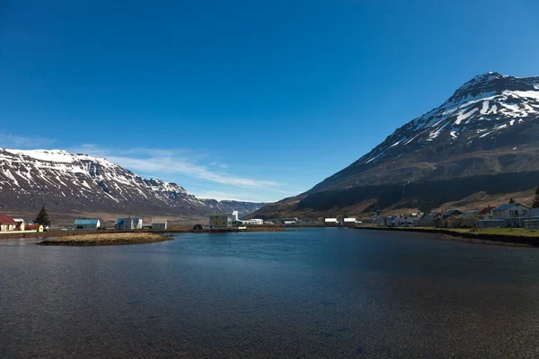 Liten by i Islands fjordar — Stockfoto