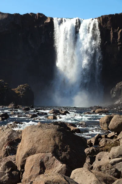 Famous Iceland waterfalls with a clean water on a stony rocky mo Royalty Free Stock Images