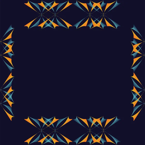 Graphic ornament resembling the wings of butterflies as a partial frame on a dark blue background with copy space
