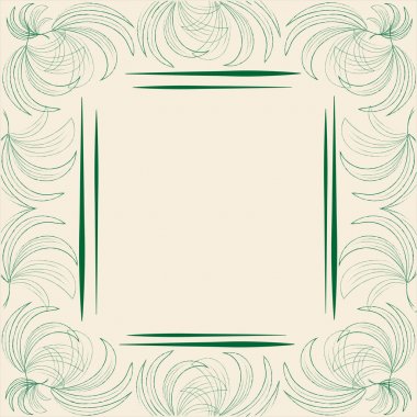 Metin için kopya alanı olan bir blok ile soluk bej arka plan üzerinde palmiye yeşili desen yaprakları ile şık trendy etiket mock-up çerçeve