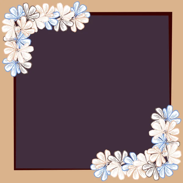 グリーティング カードテキストのレイアウト。コピースペースを持つ暗い背景に花の花の花輪とベージュ色の正方形のフレーム — ストック写真