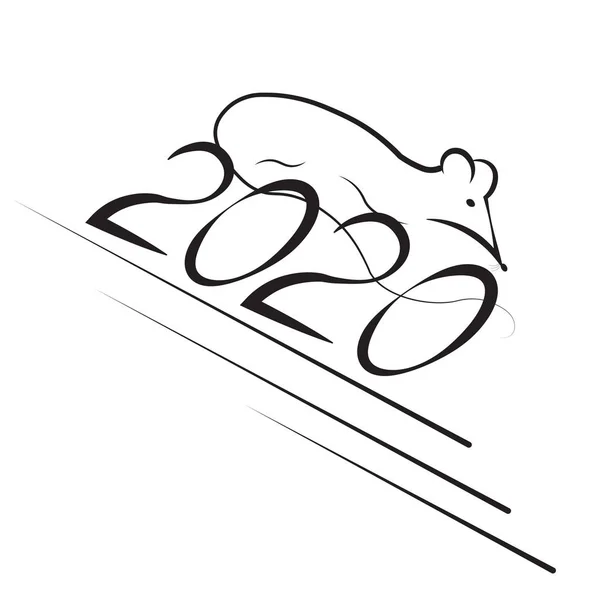 New Year of the Rat on the Eastern Astrological Calendar and the numbers 2020. Drawing the symbol of the zodiac rat racing sketch black and white