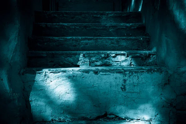 Oscuridad Horror Casa Fantasma Piedra Oscura Arruinó Vieja Escalera Del — Foto de Stock