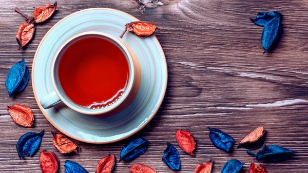 Herbstkonzept Tee Entspannend Wärmende Heilung Aroma Getrockneter Blumen Kreative Flache — Stockfoto