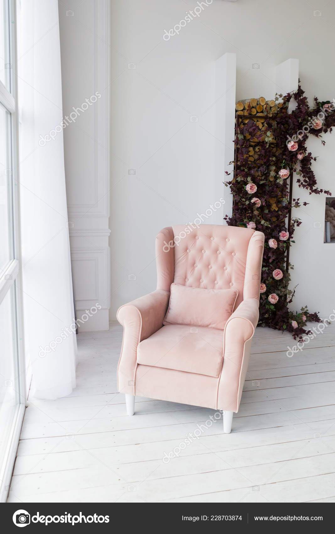 pink armchair in living room home interior photo of living room in light  colors home interior design 228703874