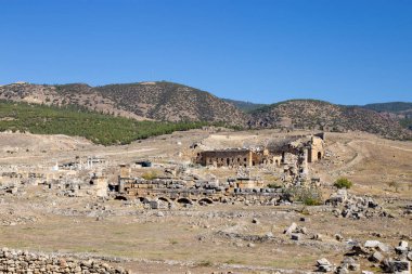 Antik Hierapolis şehir, Pamukkale, Türkiye. Tarihi yerleri, Antik Bina, ünlü Türkiye landmark Phrygia Hierapolis'i, Denizli, Turkey.