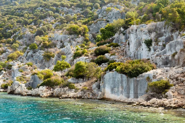 Ruinen Einer Antiken Stadt Auf Der Insel Kekova Türkei Blick — Stockfoto