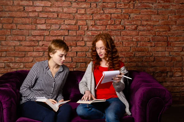 Vita universitaria, due studenti che studiano insieme . — Foto Stock