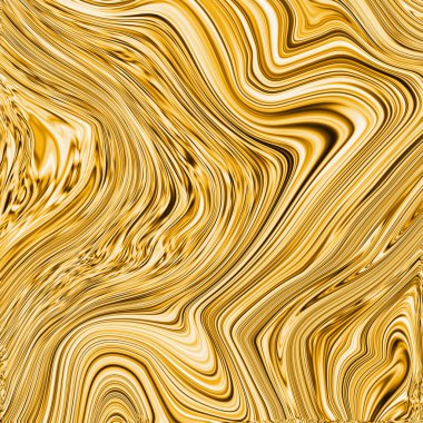Altın dalgaların mermer dokusu. Değerli metal akış görüntüsü. Sıvı altın yüzey çizimi, 3D illüstrasyon