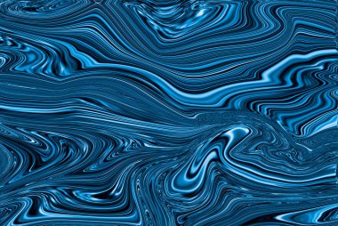 Mavi dalga mermer dokusu. Değerli metal akış görüntüsü. Sıvı yüzey çizimi, 3D illüstrasyon