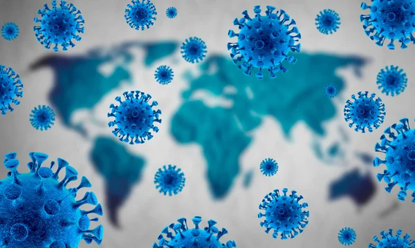 Grip COVID-19 virüs hücresi görüntüsü. Coronavirus Covid 19 salgın salgını geçmişi. Pandemik sağlık riski. 3B illüstrasyon kavramı.