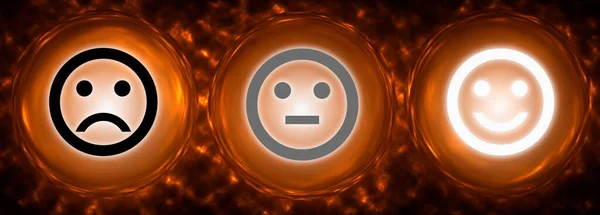 Círculos Com Faces Que Representam Positivo Grau Negativo Neutro Emoção — Fotografia de Stock