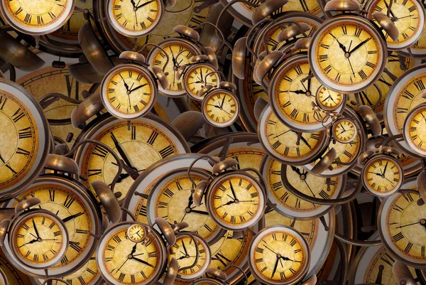 Büyük antika saat yüzleri. Zamanın dokusu, zarif koleksiyon. 3d illüstrasyon.