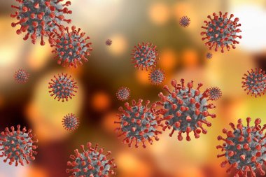 Grip COVID-19 virüs hücresi görüntüsü. Coronavirus Covid 19 salgın salgını geçmişi. Pandemik sağlık riski. 3B illüstrasyon kavramı.
