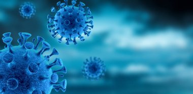 Grip COVID-19 virüs hücresi görüntüsü. Coronavirus Covid 19 salgın salgını geçmişi. Pandemik sağlık riski. 3B illüstrasyon kavramı.