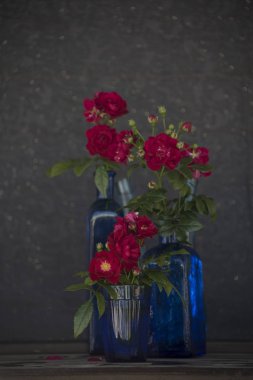 karanlık odada vazo içinde adet kırmızı gül