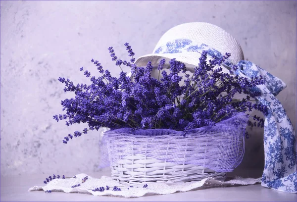 Lavande Dans Une Boîte Blanche Chapeau — Photo