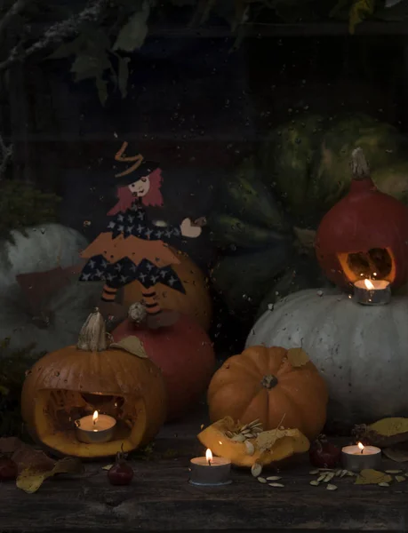 Composition Avec Des Citrouilles Comme Décoration Halloween — Photo
