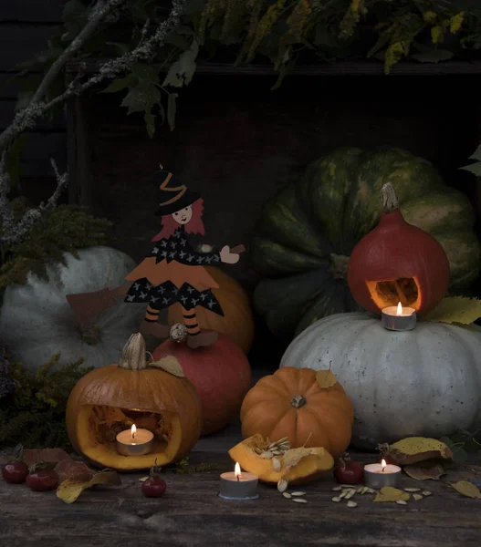 Composition Avec Des Citrouilles Comme Décoration Halloween — Photo