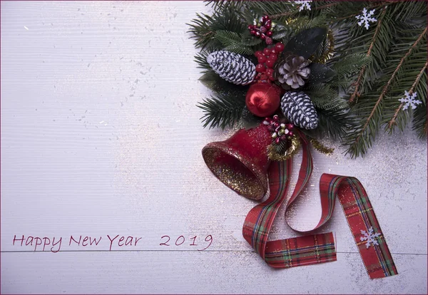 Buon Natale Felice Anno Nuovo Modello Carta Con Rami Abete — Foto Stock