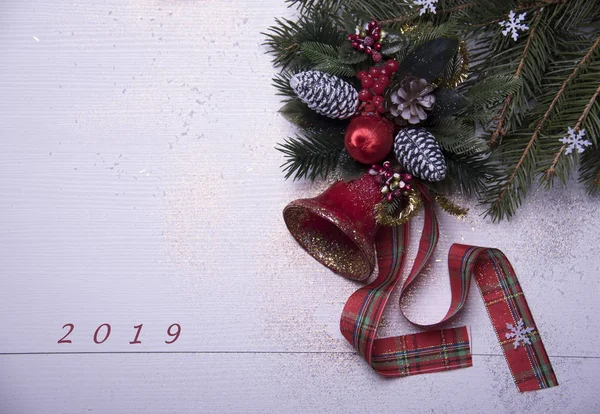 Buon Natale Felice Anno Nuovo Modello Carta Con Rami Abete — Foto Stock