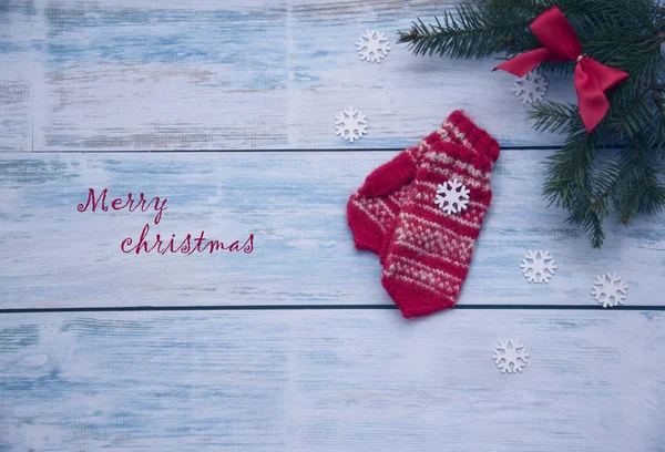 Feliz Navidad Feliz Año Nuevo Plantilla Tarjeta Con Guantes Punto — Foto de Stock