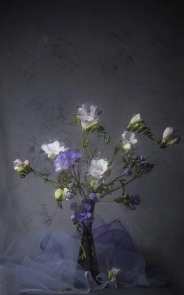 Närbild Färg Blommor Bukett Grå Bakgrund — Stockfoto