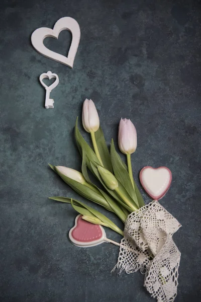 Крупним Планом Тюльпани Серця Світлому Фоні — стокове фото