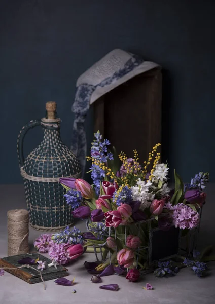 Composición Con Coloridas Flores Frescas — Foto de Stock