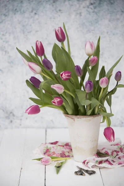 Frische Bunte Tulpen Auf Hellem Hintergrund — Stockfoto