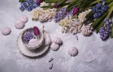 Sümbül çiçek ve hatmi gri arka plan üzerinde 