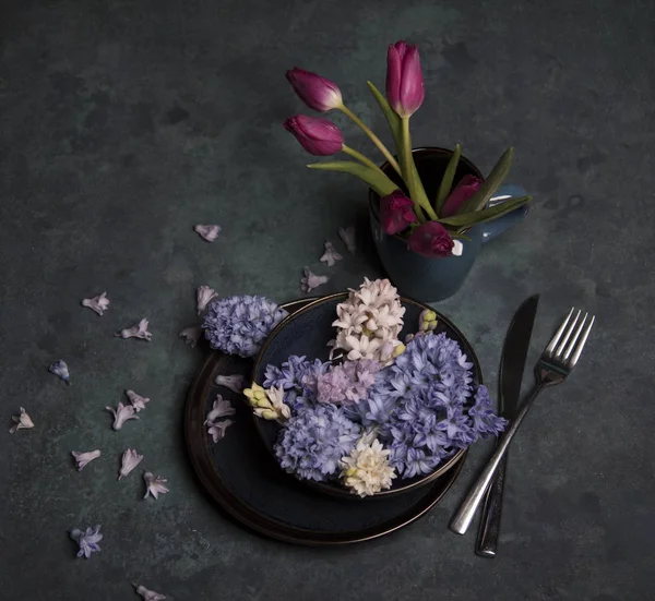 Hyacinthus Fleurs Sur Fond Gris — Photo