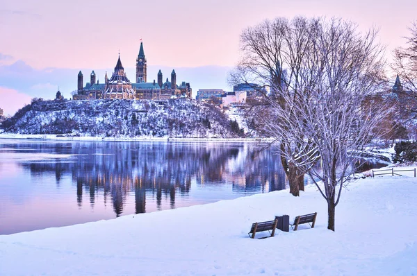 Vistas Ottawa Canadá Durante Tempestade Neve Inverno Durante Dia — Fotografia de Stock