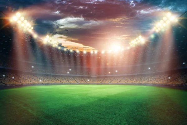 Stadion Lampen Flitsers Voetbalveld Concept Sport Achtergrond Voetbal Nacht Stadion — Stockfoto