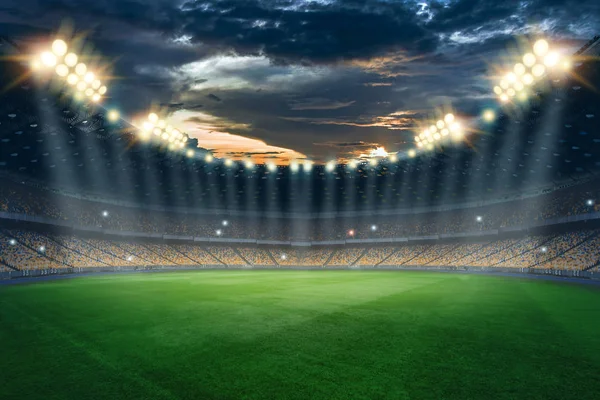 Stadyum Işıkları Yanıp Söner Futbol Sahası Konsept Spor Arka Plan — Stok fotoğraf