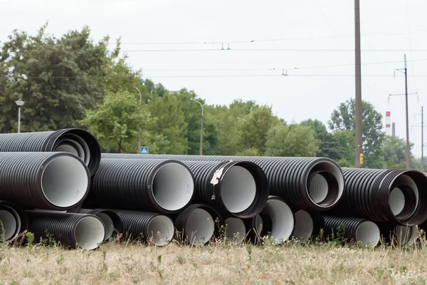 Tubi Plastica Ondulata Sul Cantiere Lavori Costruzione — Foto Stock